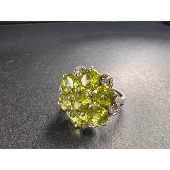 Vintage peridot and aquamarine sterling silver cluster ring size 7 - Picture 2 of 16